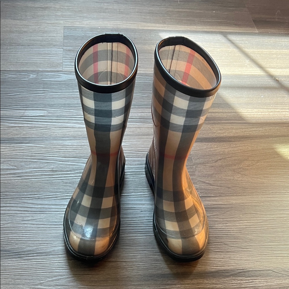 Burberry Plaid Winter Rain Boots - Black, Gray, Cream